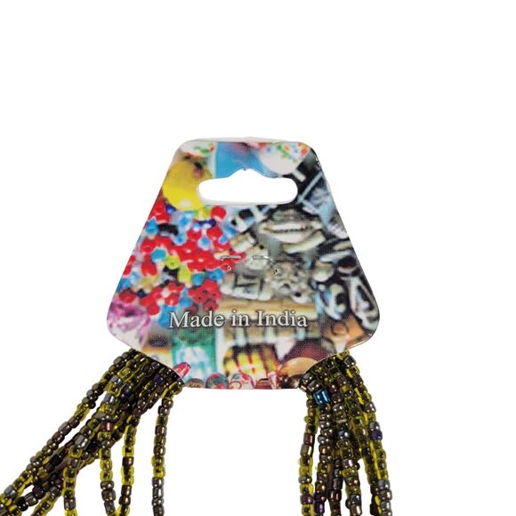 48" Long Dark Green Purple Seed Bead Necklace Boho Multistrand Handmade NEW - Picture 4 of 10